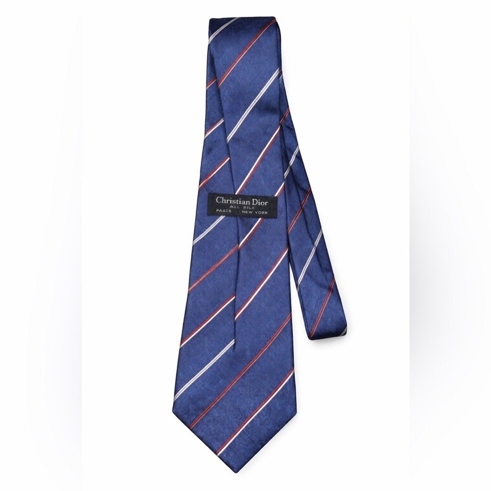 Vintage Dior Silk Tie Old Money Aesthetic Luxury Designer Blue Stripe